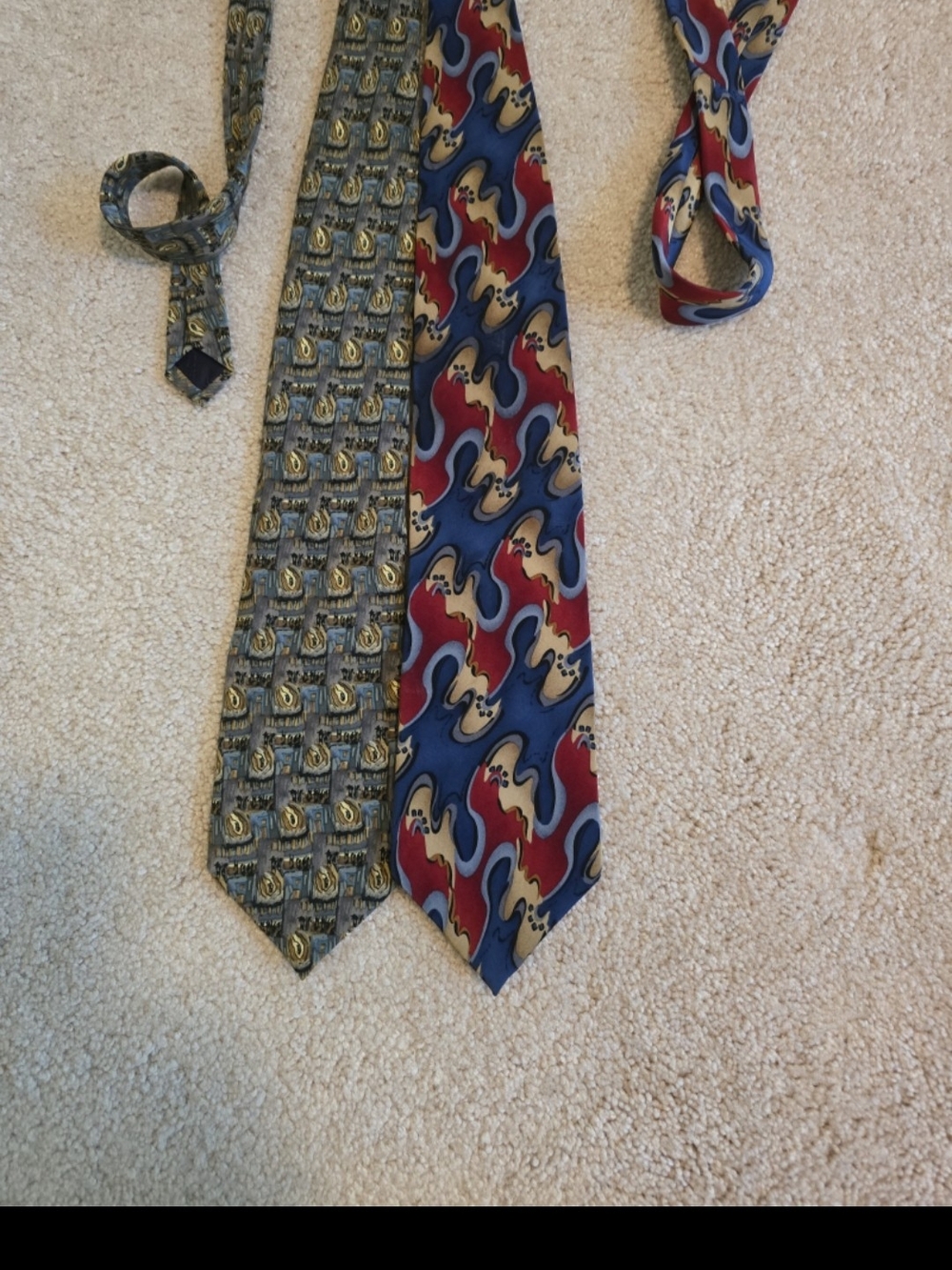 J. Garcia Multicolor Silk Tie Duo Featuring Blue, Red & Gold Accents - Picture 3 of 6